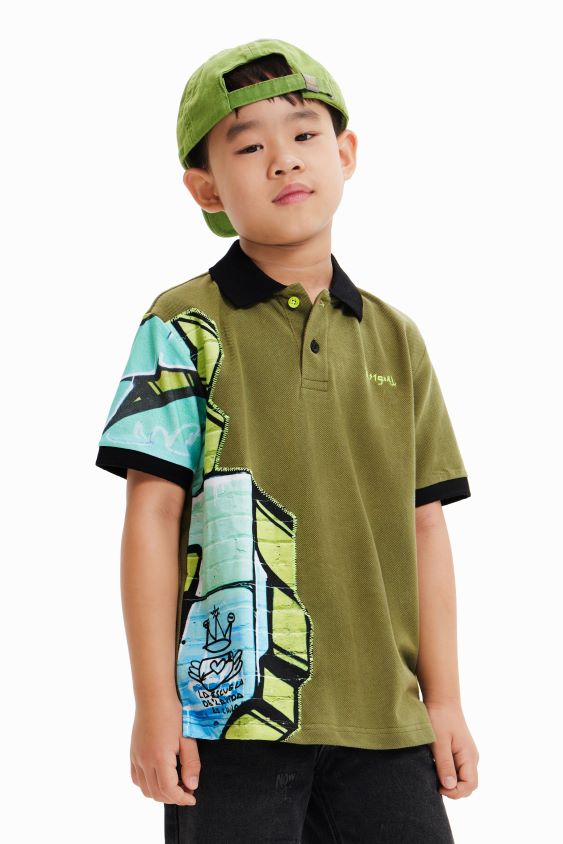 Desigual berniukas graffiti polo marškinėliai trumpomis rankovėmis apranga S606BV1795