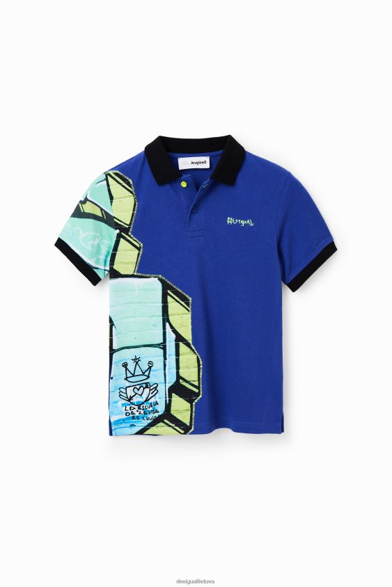 Desigual berniukas graffiti polo marškinėliai trumpomis rankovėmis apranga S606BV1823