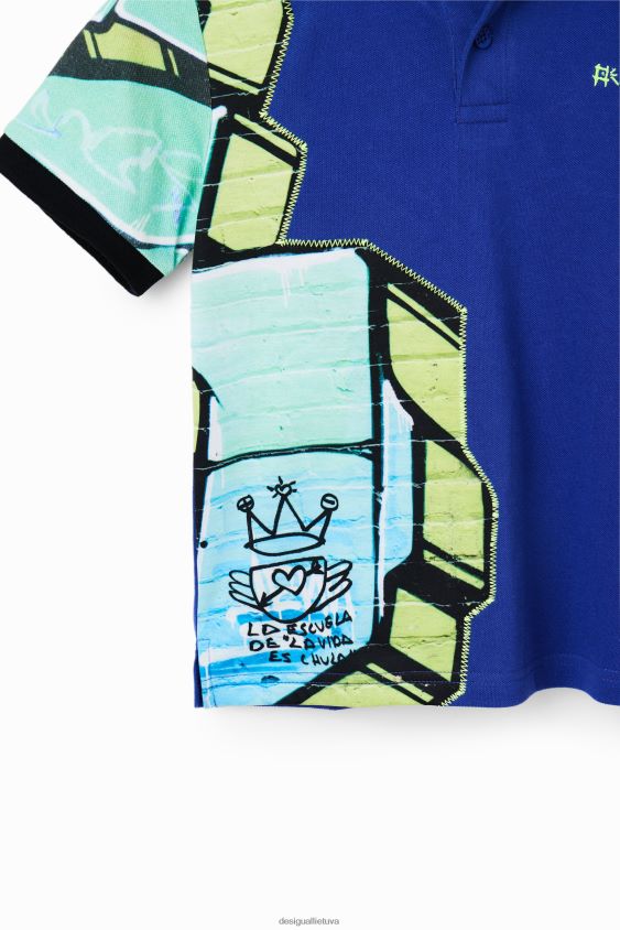 Desigual berniukas graffiti polo marškinėliai trumpomis rankovėmis apranga S606BV1823