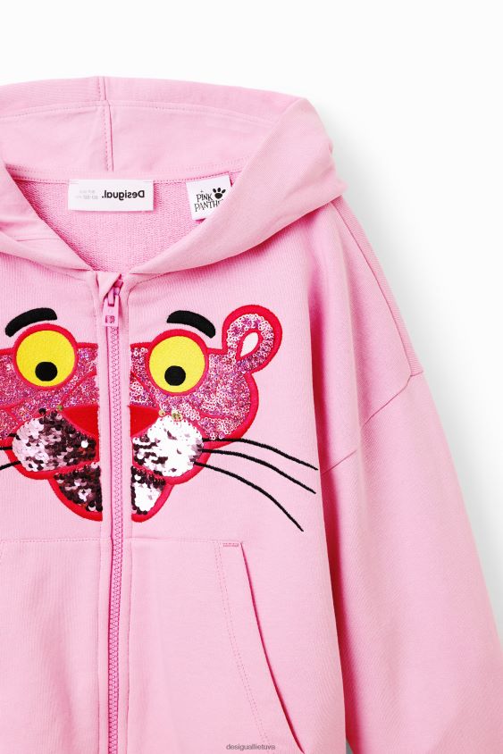 Desigual mergina blizgučiais puoštas rožinės spalvos pantera megztinis apranga S606BV1759