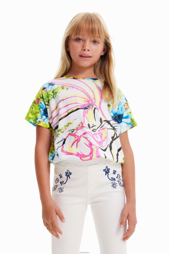 Desigual mergina Gėlėti bugs zuikio marškinėliai apranga S606BV1763
