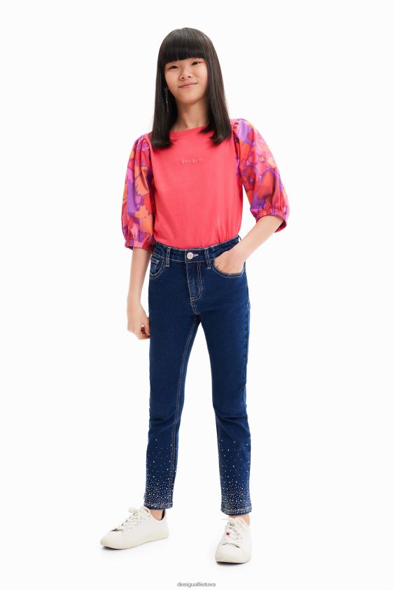 Desigual mergina Gėlėti marškinėliai pūstomis rankovėmis apranga S606BV1739