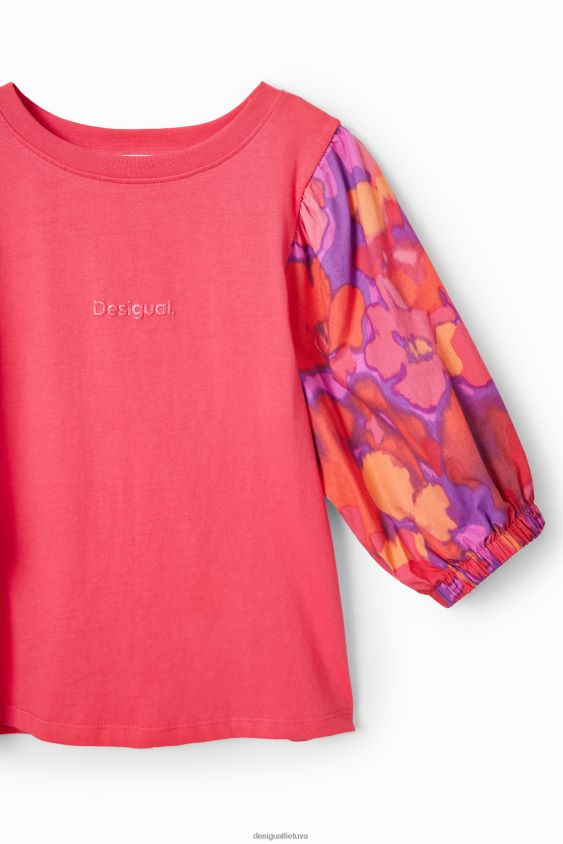 Desigual mergina Gėlėti marškinėliai pūstomis rankovėmis apranga S606BV1739
