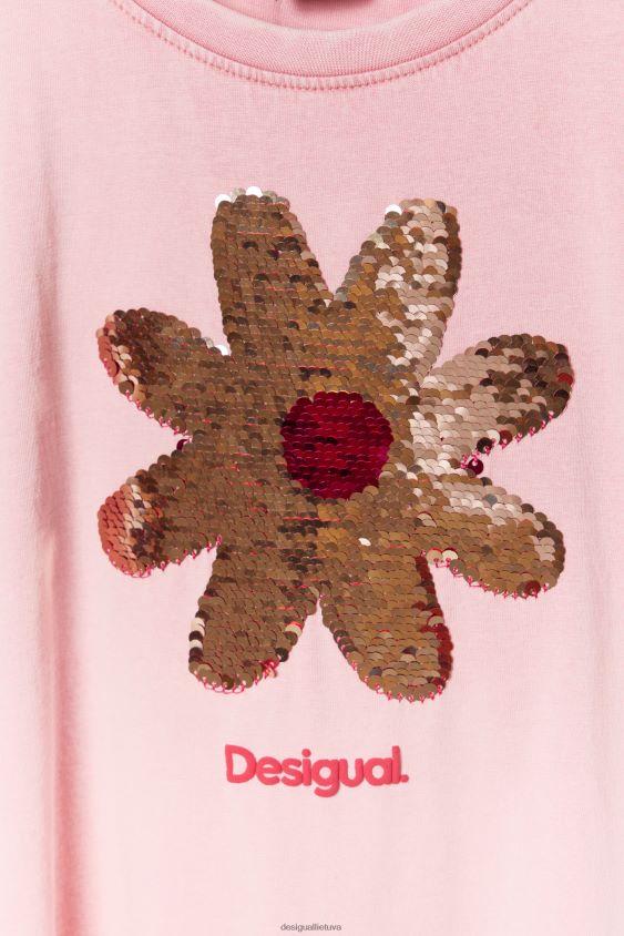 Desigual mergina blizgučiais puošti gėlių marškinėliai apranga S606BV1740