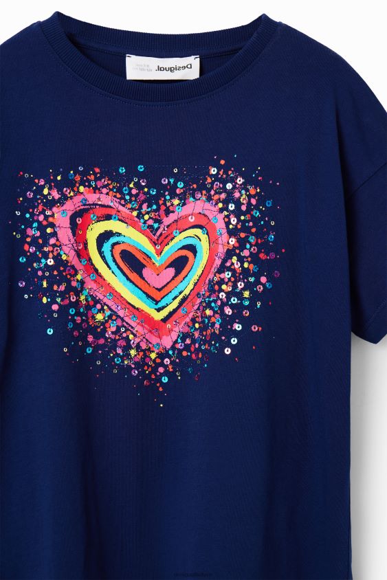 Desigual mergina blizgučiais puošti širdies marškinėliai apranga S606BV1755