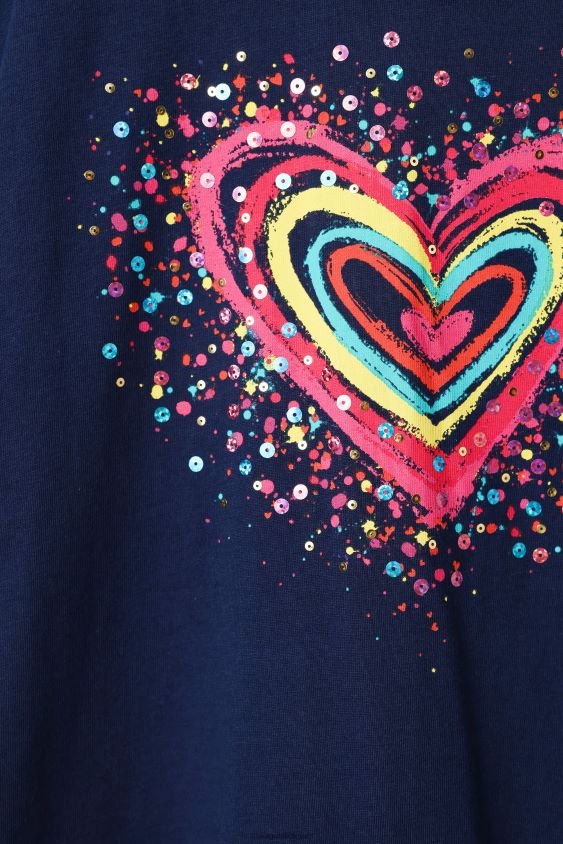 Desigual mergina blizgučiais puošti širdies marškinėliai apranga S606BV1755