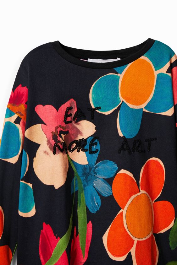Desigual mergina gėlėmis marginti marškinėliai apranga S606BV1837