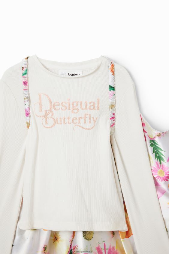 Desigual mergina marškinėliai su briaunomis drugelio sparneliais apranga S606BV1718