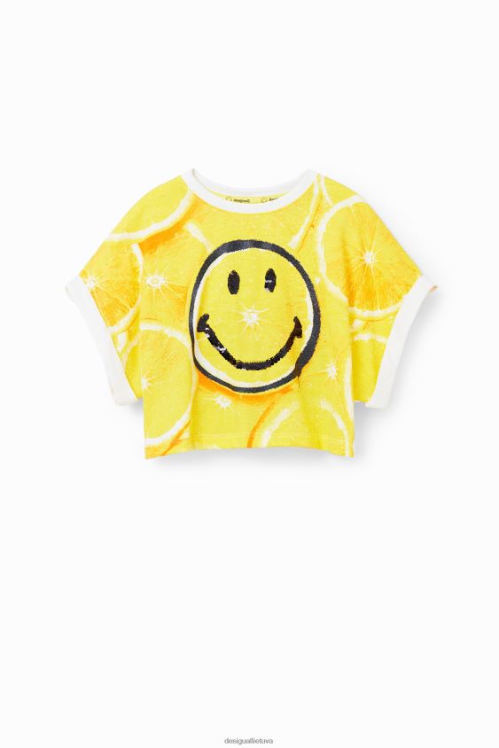 Desigual mergina šypsenėlių citrina apkarpyti marškinėliai apranga S606BV1805