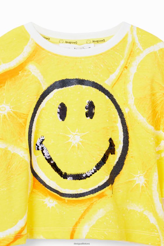 Desigual mergina šypsenėlių citrina apkarpyti marškinėliai apranga S606BV1805