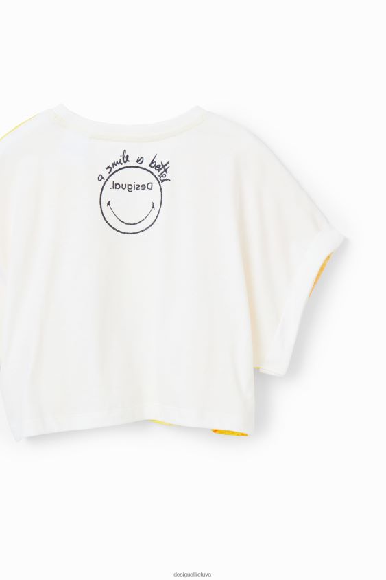 Desigual mergina šypsenėlių citrina apkarpyti marškinėliai apranga S606BV1805