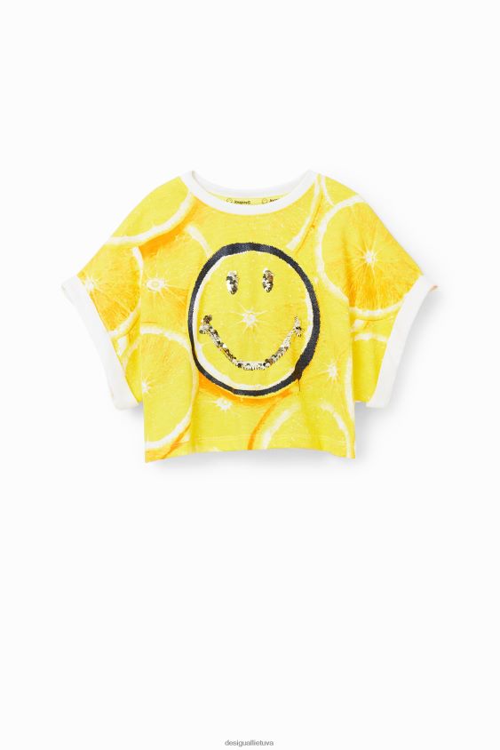 Desigual mergina šypsenėlių citrina apkarpyti marškinėliai apranga S606BV1805
