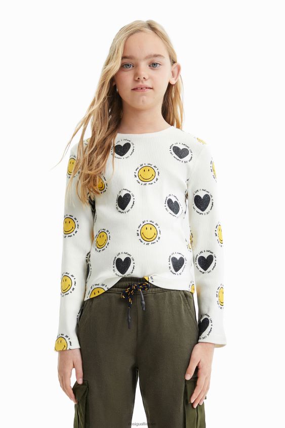 Desigual mergina šypsenėlių ir širdelių marškinėliai apranga S606BV1808