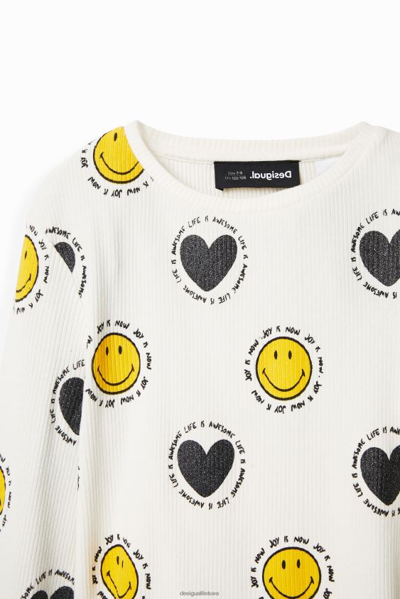 Desigual mergina šypsenėlių ir širdelių marškinėliai apranga S606BV1808