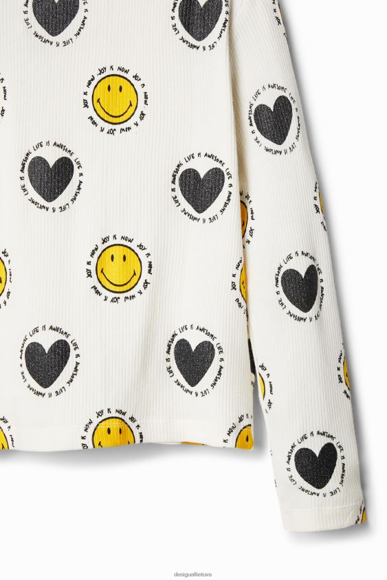 Desigual mergina šypsenėlių ir širdelių marškinėliai apranga S606BV1808