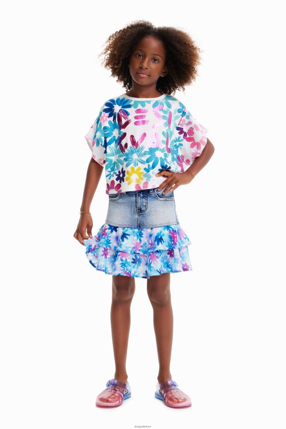 Desigual mergina Gėlėtas raukinys džinsinis mini sijonas apranga S606BV1788