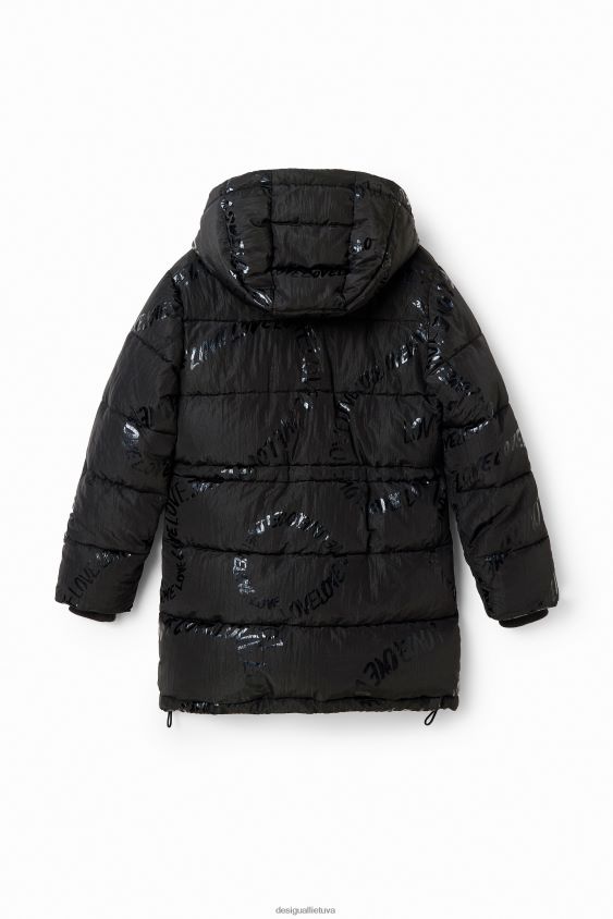 Desigual mergina ilgas paminkštintas paltas su tekstu apranga S606BV1764