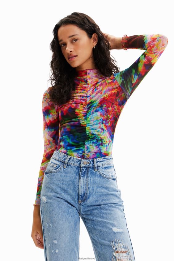 Desigual moterys raukšlėtas gėlėtas tiulio bodis apranga S606BV833