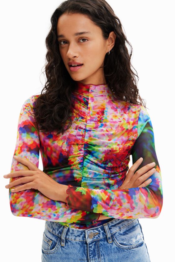 Desigual moterys raukšlėtas gėlėtas tiulio bodis apranga S606BV833