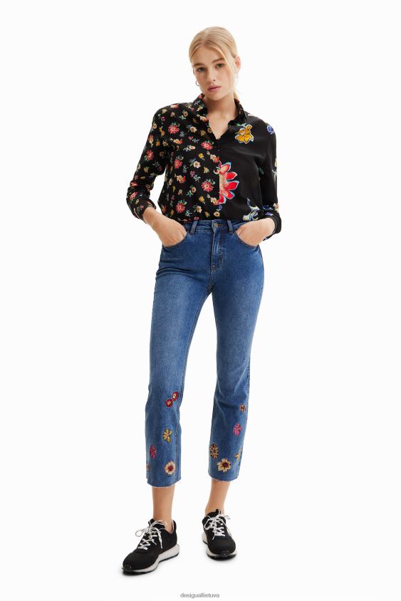 Desigual moterys gėlėmis siuvinėti platėjantys apkarpyti džinsai apranga S606BV1013