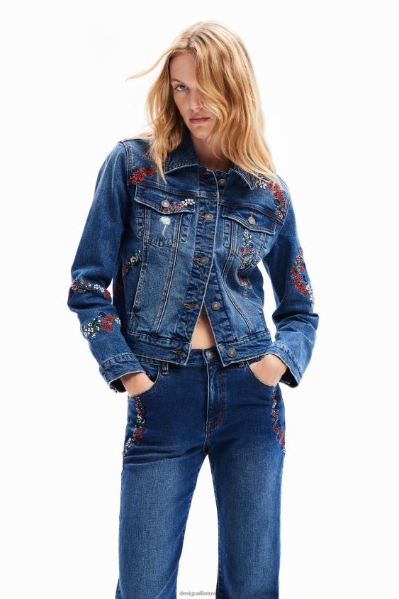 Desigual moterys gėlėti džinsai plačiomis kojomis apranga S606BV138