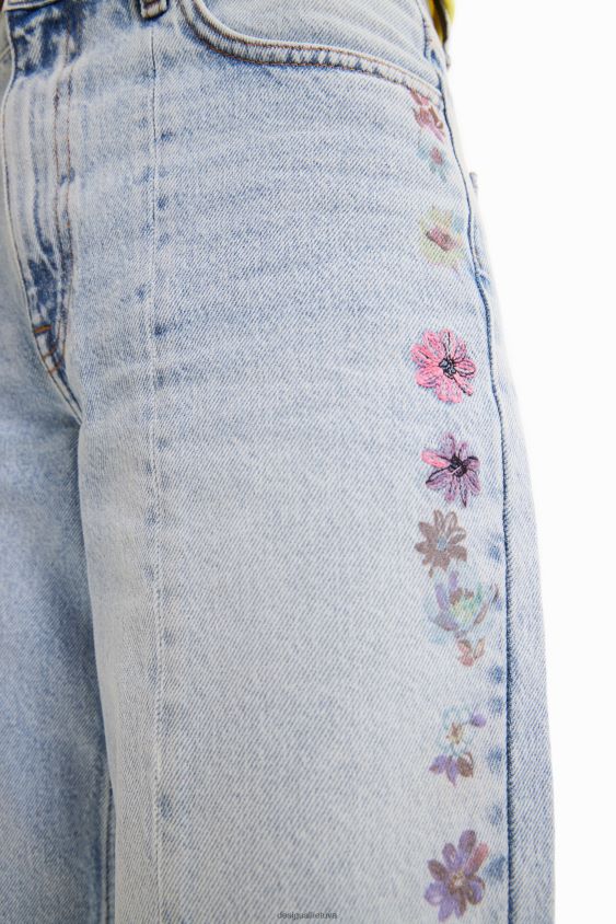 Desigual moterys plačios gėlės džinsai apranga S606BV797