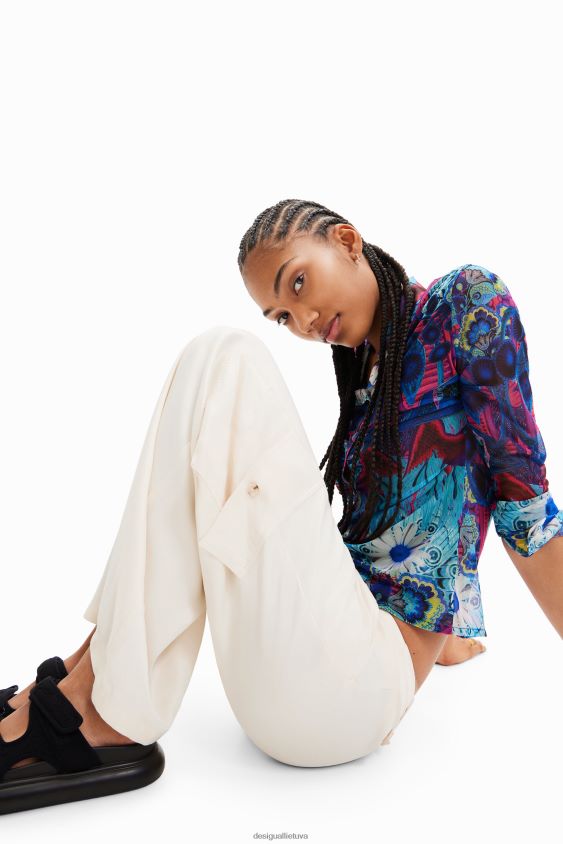 Desigual moterys plačios satino krovininės kelnės apranga S606BV491
