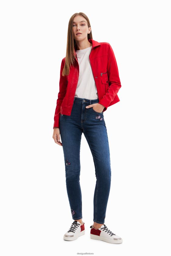 Desigual moterys siauri push-up džinsai su išsiuvinėtomis gėlėmis apranga S606BV564