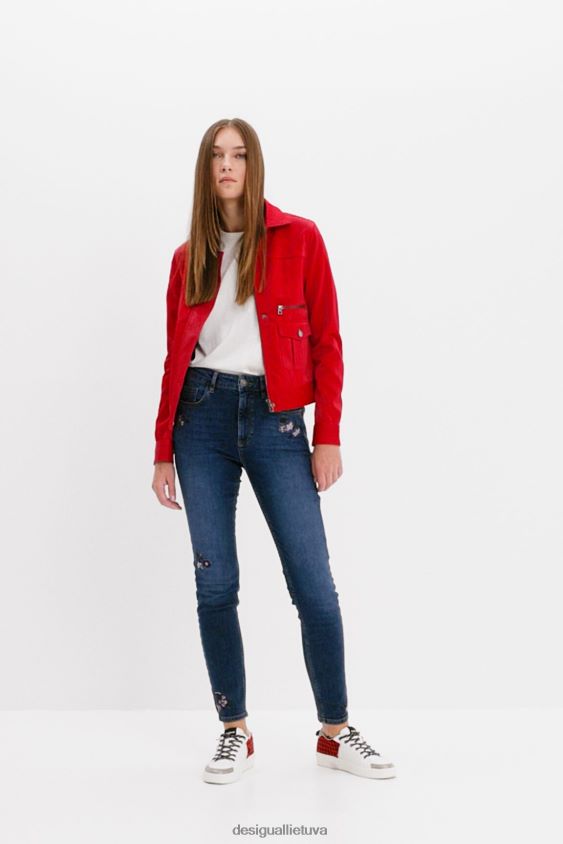 Desigual moterys siauri push-up džinsai su išsiuvinėtomis gėlėmis apranga S606BV564