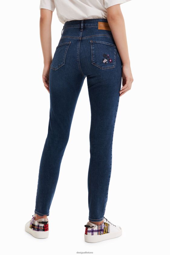 Desigual moterys siauri push-up džinsai su išsiuvinėtomis gėlėmis apranga S606BV564