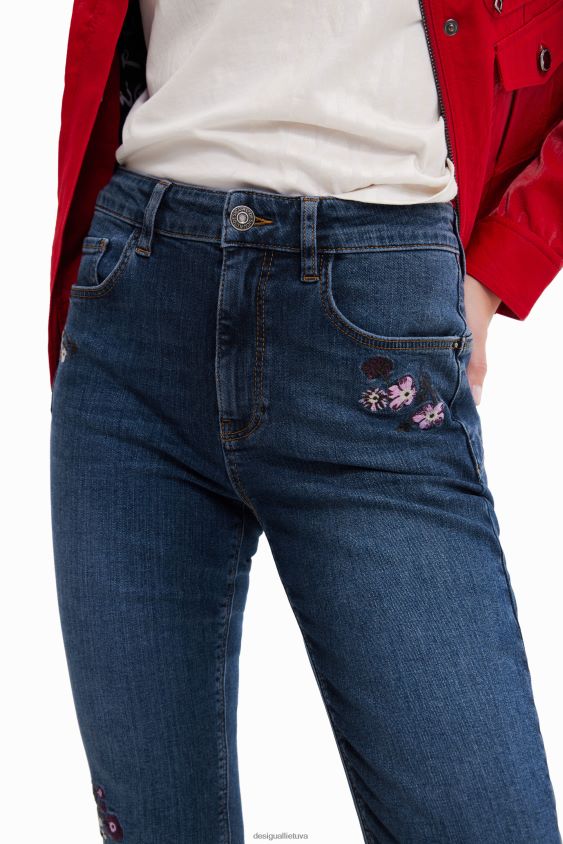 Desigual moterys siauri push-up džinsai su išsiuvinėtomis gėlėmis apranga S606BV564