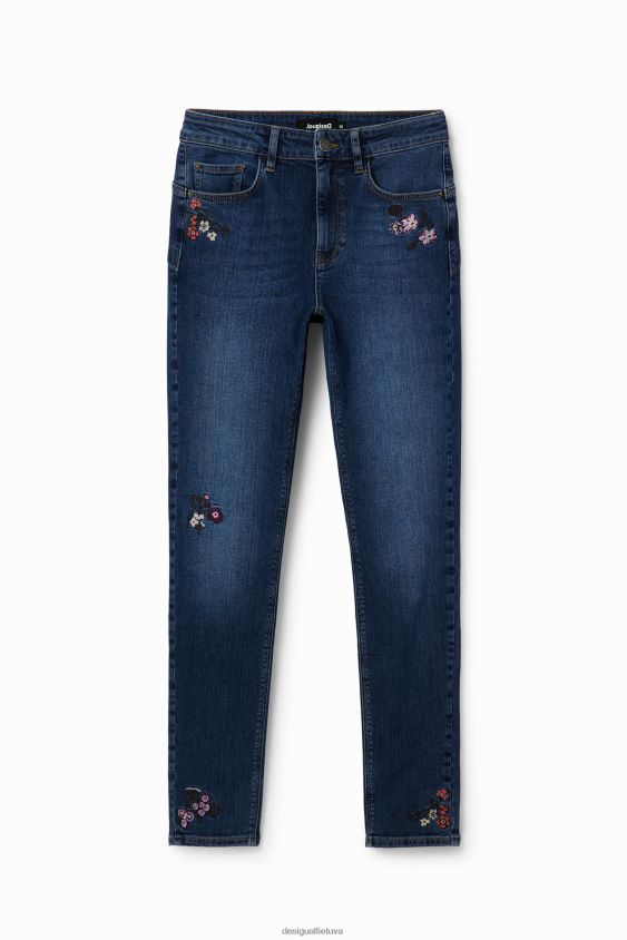 Desigual moterys siauri push-up džinsai su išsiuvinėtomis gėlėmis apranga S606BV564