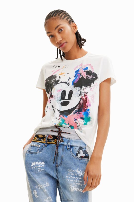 Desigual moterys Disnėjaus „Mickey Mouse“ meniški marškinėliai apranga S606BV483
