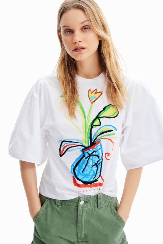 Desigual moterys Poplino marškinėliai didelėmis rankovėmis apranga S606BV343