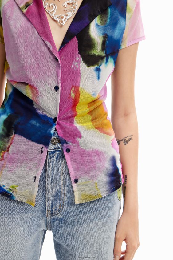 Desigual moterys akvarelės tiulio kurorto marškinėliai apranga S606BV1141