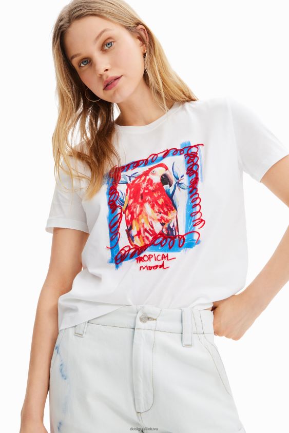 Desigual moterys atogrąžų papūgos marškinėliai apranga S606BV1009