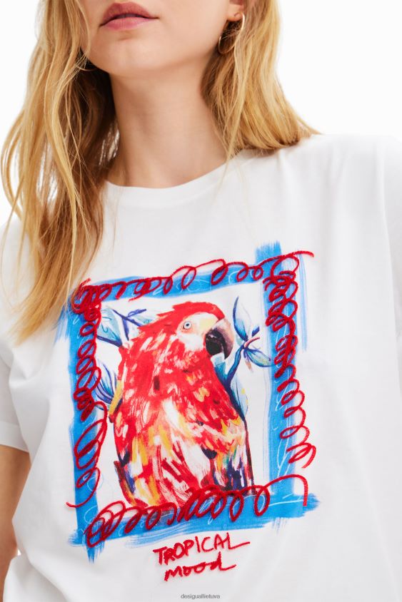 Desigual moterys atogrąžų papūgos marškinėliai apranga S606BV1009