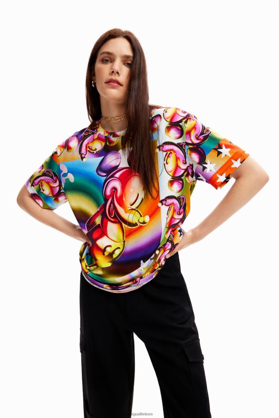 Desigual moterys daugiaspalviai oversize peliuko Mikio marškinėliai apranga S606BV14