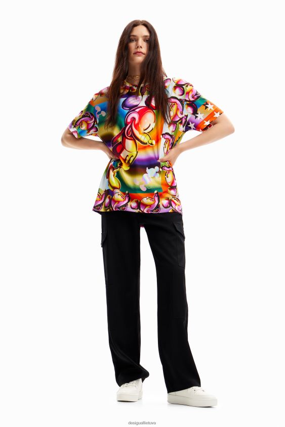 Desigual moterys daugiaspalviai oversize peliuko Mikio marškinėliai apranga S606BV14
