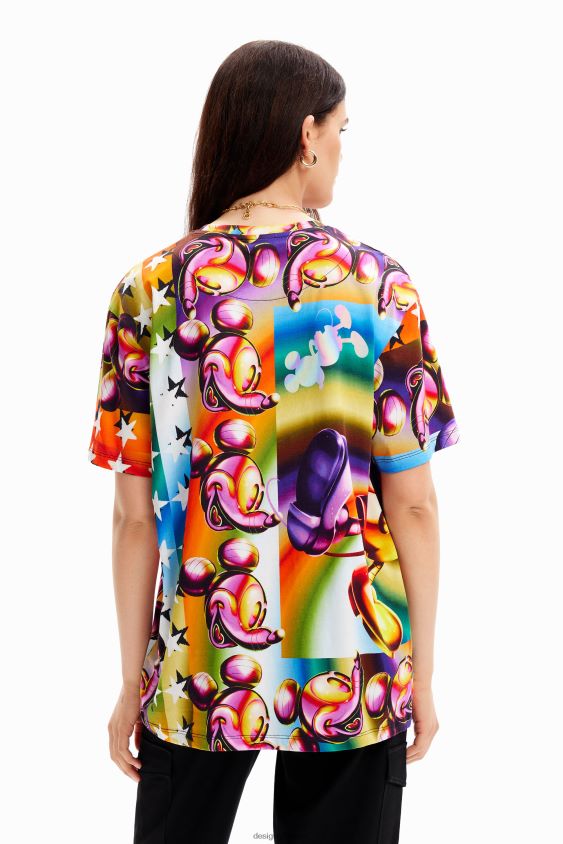 Desigual moterys daugiaspalviai oversize peliuko Mikio marškinėliai apranga S606BV14