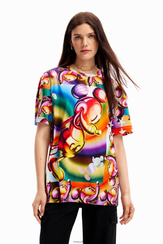 Desigual moterys daugiaspalviai oversize peliuko Mikio marškinėliai apranga S606BV14