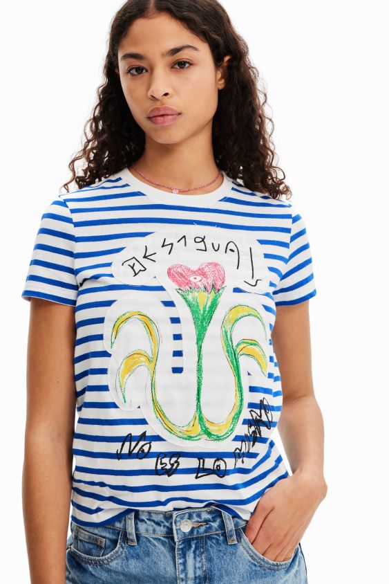 Desigual moterys dryžuoti meniški marškinėliai apranga S606BV951