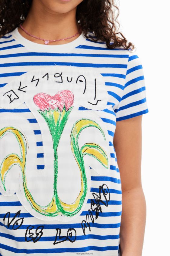 Desigual moterys dryžuoti meniški marškinėliai apranga S606BV951