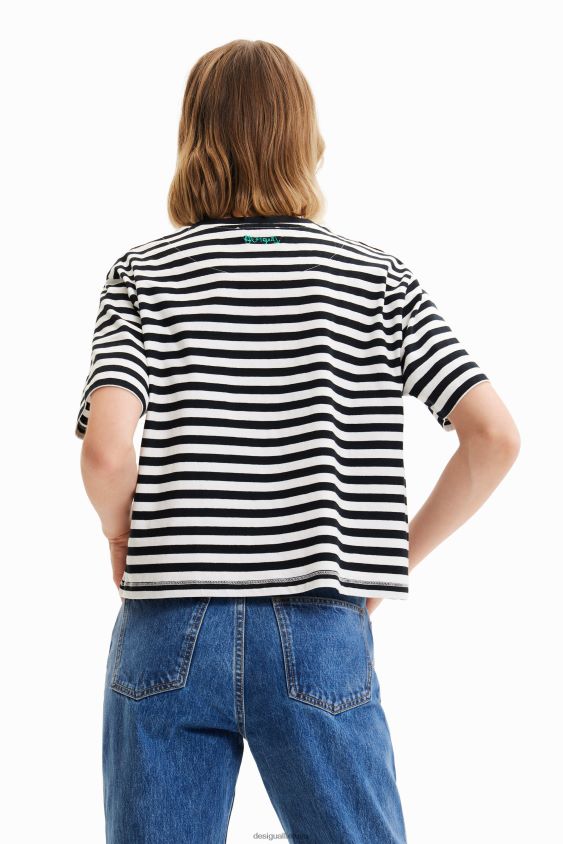 Desigual moterys dryžuoti meniško veido marškinėliai apranga S606BV1021