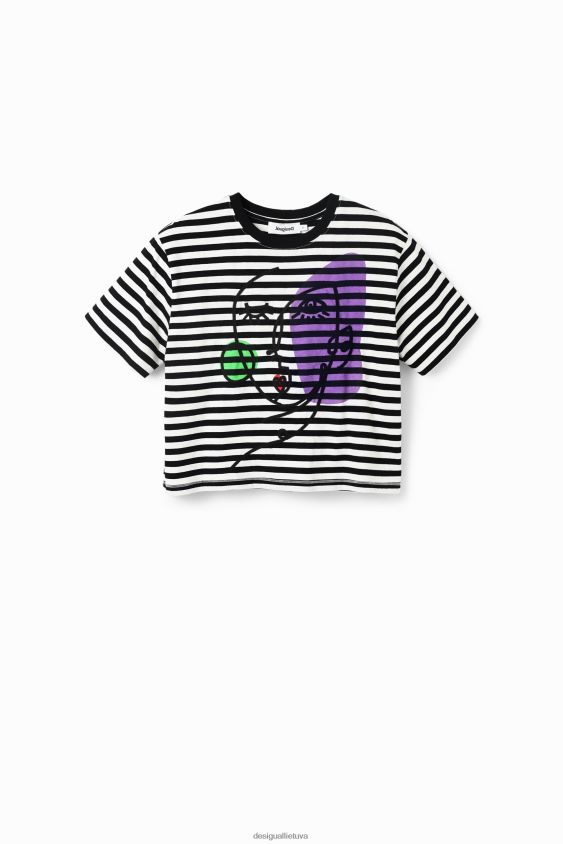 Desigual moterys dryžuoti meniško veido marškinėliai apranga S606BV1021