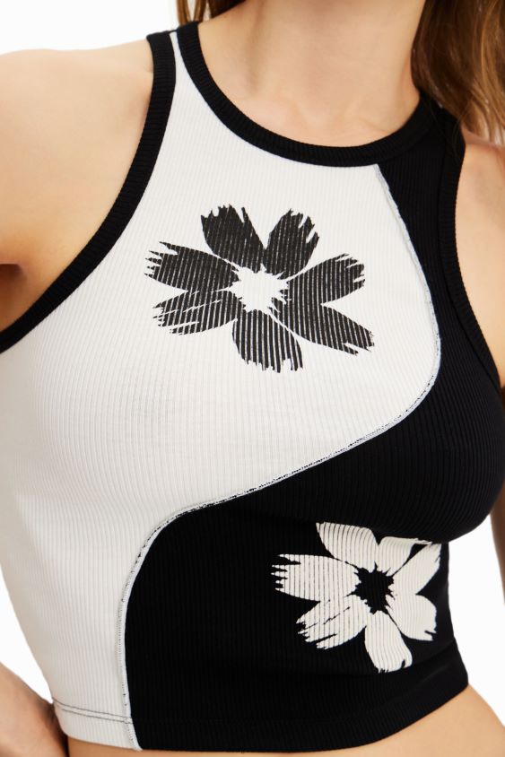 Desigual moterys dviejų atspalvių ploni briaunoti marškinėliai apranga S606BV383
