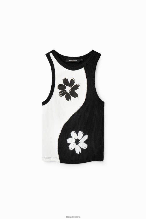 Desigual moterys dviejų atspalvių ploni briaunoti marškinėliai apranga S606BV383