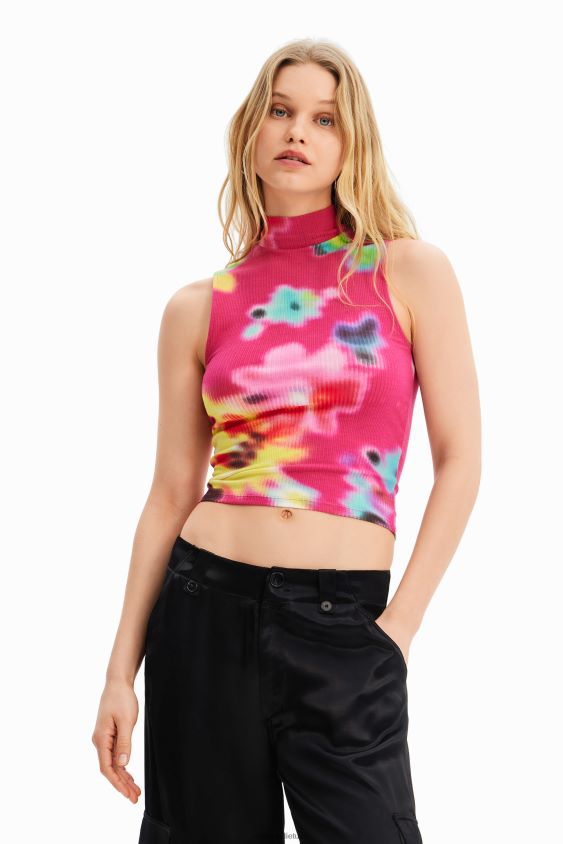 Desigual moterys gėlėmis puošti briaunoti marškinėliai be rankovių apranga S606BV434