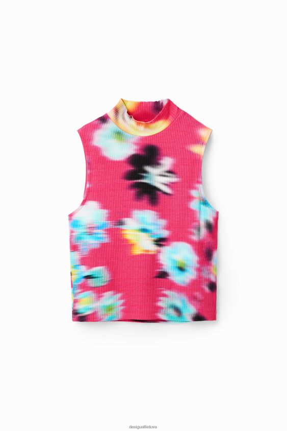 Desigual moterys gėlėmis puošti briaunoti marškinėliai be rankovių apranga S606BV434