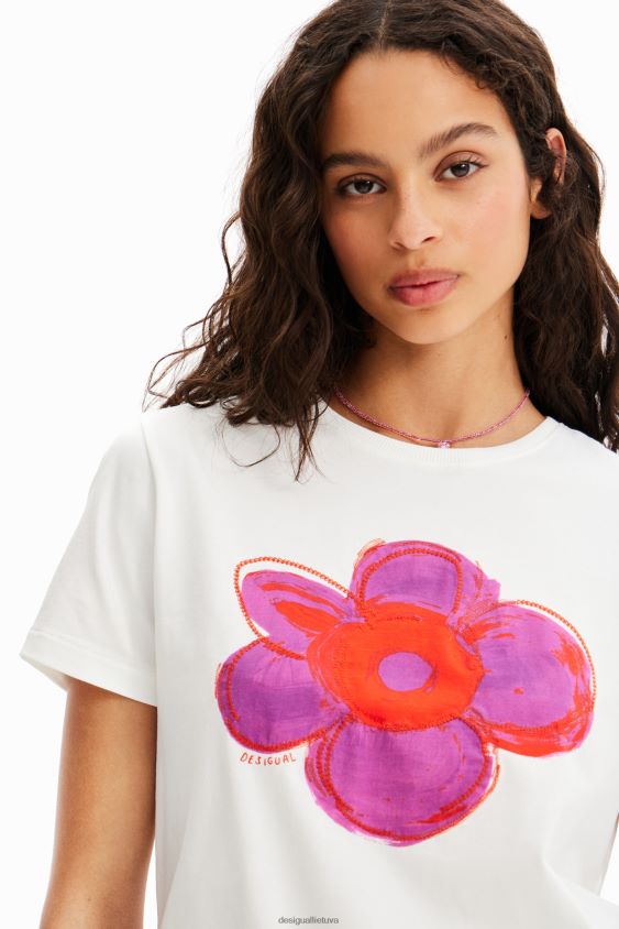 Desigual moterys gėlių iliustracijos marškinėliai apranga S606BV37